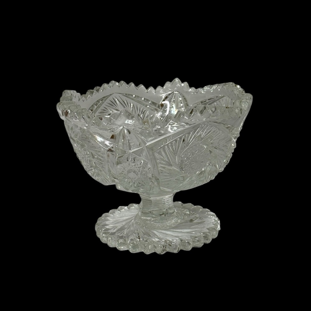 L E Smith Aztec Heritage Footed Candy/Compote Clear Glass Dish Vintage